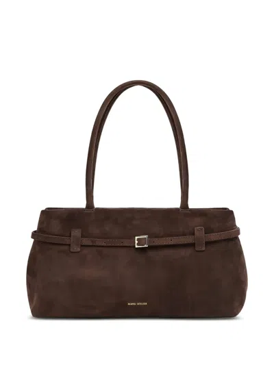 Manu Atelier Le Cambon East West Suede Shoulder Bag In Brown