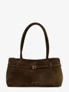 Manu Atelier Le Cambon East West Suede Shoulder Bag In Green
