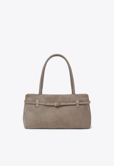 Manu Atelier Le Cambon East West Suede Top Handle Bag In Brown