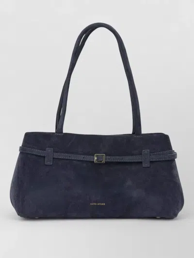 Manu Atelier Le Cambon Medium Suede Shoulder Tote Bag In Black