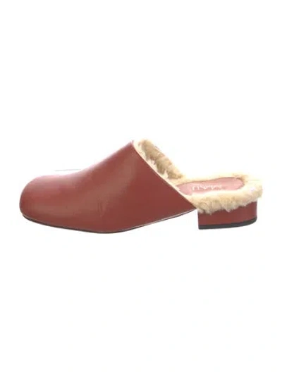 Pre-owned Manu Atelier Leather Fur Trim Mules In Brown