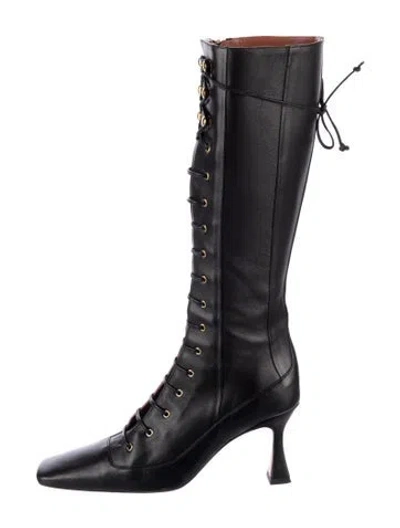 Pre-owned Manu Atelier Leather Lace-up Boots In Black
