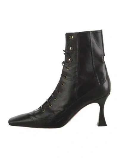 Pre-owned Manu Atelier Leather Lace-up Boots In Black