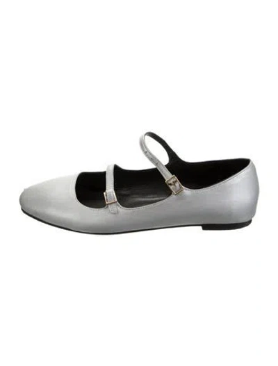Pre-owned Manu Atelier Leather Mary Jane Flats In Silver