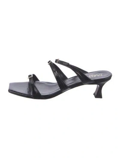 Pre-owned Manu Atelier Leather Slides In Black