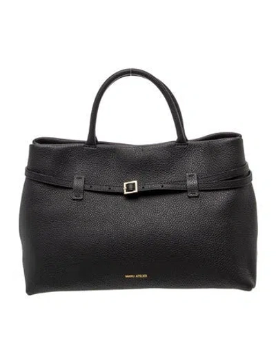 Pre-owned Manu Atelier Leather Top Handle Bag In Black