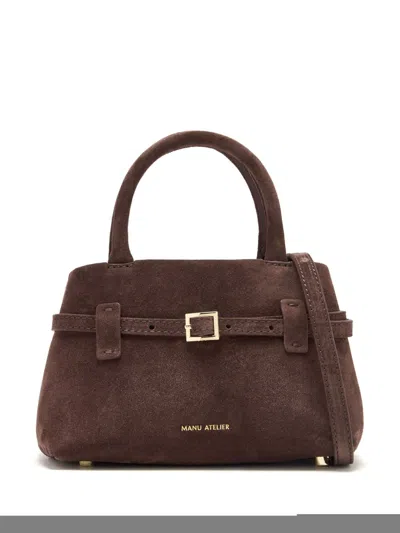 Manu Atelier Buckle Detailed Top Handle Bag In Brown