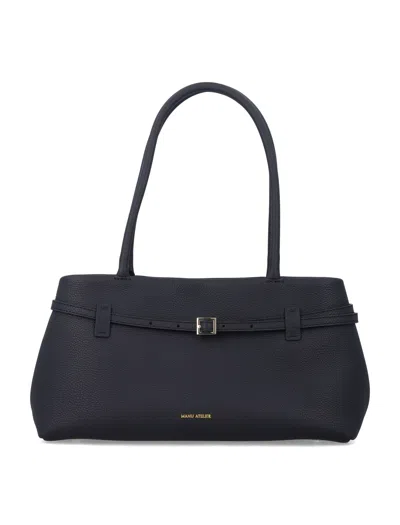 Manu Atelier Leather Tote Bag With Belt Detail In Nero