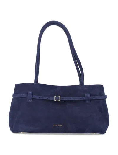 Manu Atelier Le Cambon East West Navy Blue Suede Leather Bag