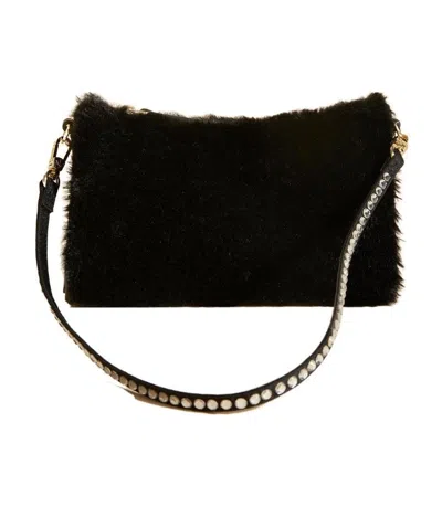 Manu Atelier Mini Artificial Fur Shoulder Bag In Black