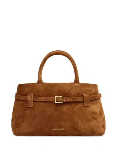 Manu Atelier Mini Buckle-strap Suede Tote Bag In Brown