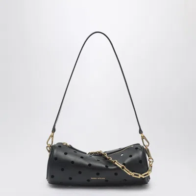 Manu Atelier Mini Cylinder Bag In Perforated Black Leather