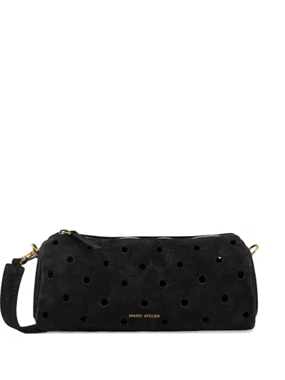 Manu Atelier Mini Cylinder Perforated Shoulder Bag In Black
