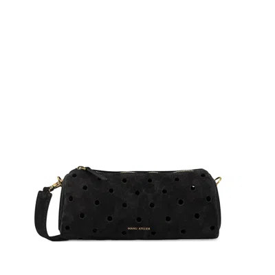 Manu Atelier Mini Cylinder Perforated Shoulder Bag In Black