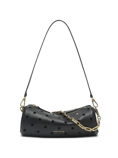 Manu Atelier Mini Cylinder Perforated Shoulder Bag In Black
