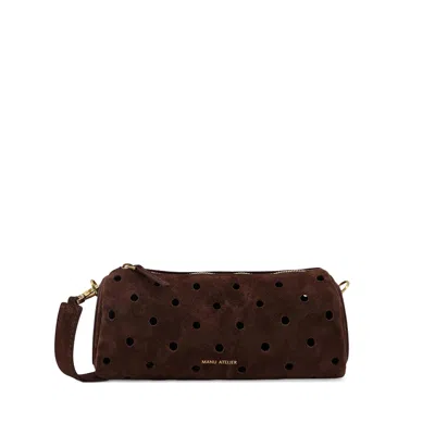Manu Atelier Mini Cylinder Perforated Shoulder Bag In Brown
