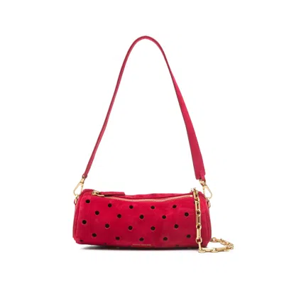 Manu Atelier Mini Cylinder Perforated Shoulder Bag In Red