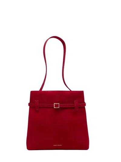 Manu Atelier Mini Cylinder Suede Crossbody Bag In Red