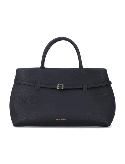Manu Atelier Pebbled Leather Tote Bag In Nero
