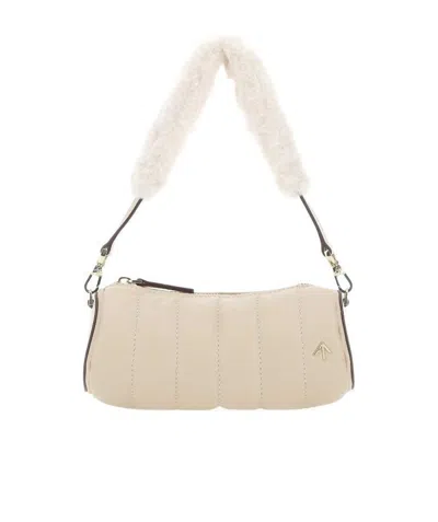 Manu Atelier Quilted Cylinder Shoulder Bag In Nude