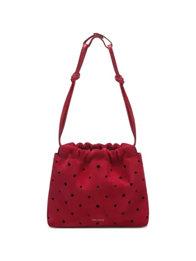 Manu Atelier Bucket Bag Adjustable Strap Polka Dot Pattern In Red