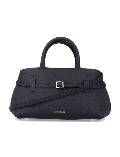 Manu Atelier Structured Pebbled Calfskin Handbag With Removable Strap In Red