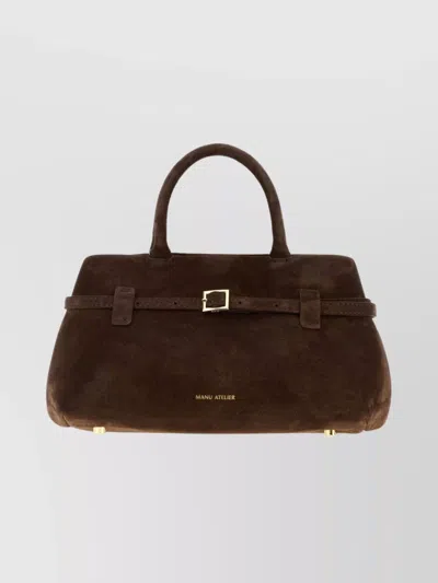 Manu Atelier Structured Suede Le Cambon 25 Shoulder Bag