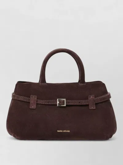 Manu Atelier Suede Shoulder Bag Adjustable Strap Top Handle In Brown