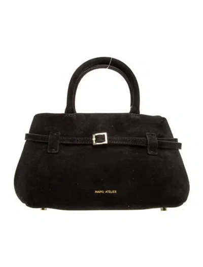 Pre-owned Manu Atelier Suede Top Handle Bag In Black