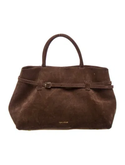 Pre-owned Manu Atelier Suede Top Handle Bag In Brown