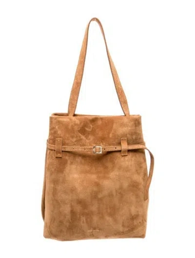 Pre-owned Manu Atelier Suede Tote Du Jour Mini In Neutral