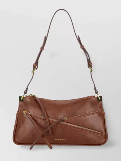 Manu Atelier Textured Leather Baguette Shoulder Bag