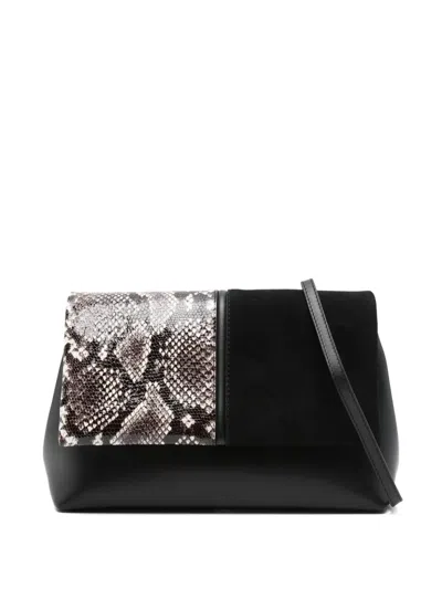 Manu Atelier The Fold Snakeskin-pattern Clutch Bag In Black