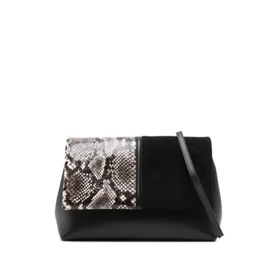 Manu Atelier The Fold Snakeskin-pattern Clutch Bag In Black