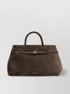 Manu Atelier Tobacco Suede Tote Bag With Buckle Detail
