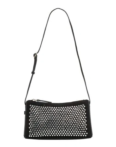 Manu Atelier Crystal-embellished Suede Shoulder Bag In Black