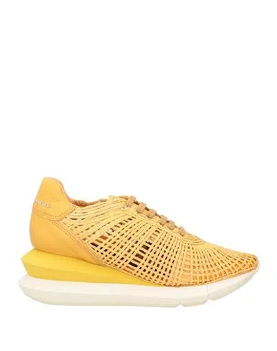 Manuel Barcelò Manuel Barceló Woman Sneakers Marigold Size 11 Natural Raffia, Leather In Yellow