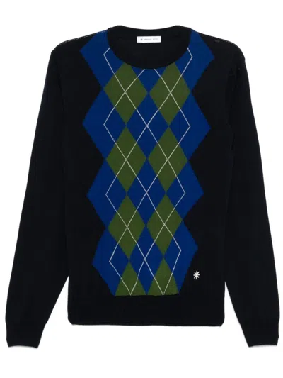 Manuel Ritz Argyle Crew-neck Sweater In Blue