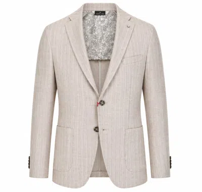 Manuel Ritz Beige Herringbone Half Lined Linen Blazer In Multi