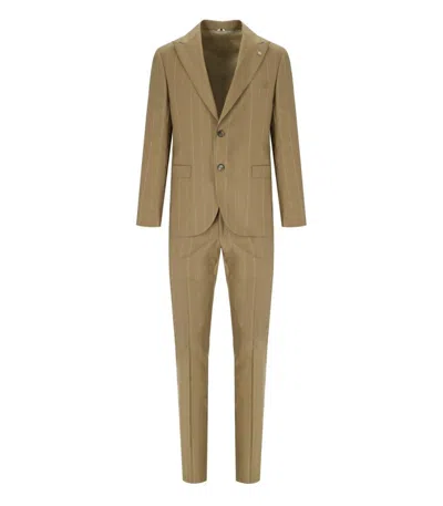 Manuel Ritz Beige Pinstripe Single-breasted Suit In Neutral