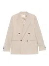 Manuel Ritz Beige Stretch Wool Double-breasted Blazer In Neutral