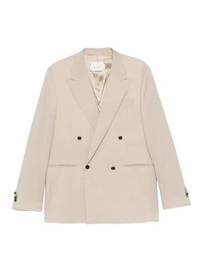 MANUEL RITZ BEIGE STRETCH WOOL DOUBLE-BREASTED BLAZER