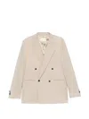 Manuel Ritz Beige Stretch Wool Double-breasted Blazer In Neutral