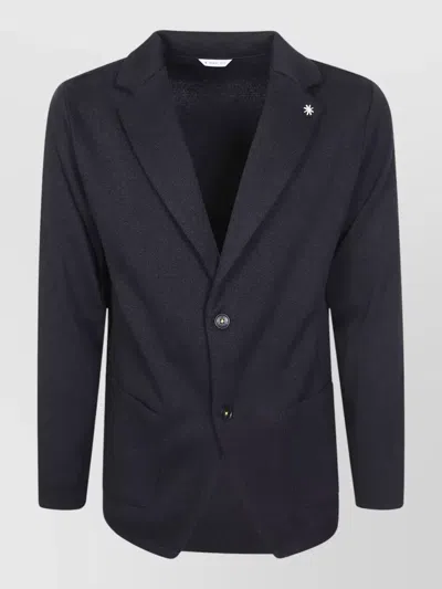 Manuel Ritz Blazer Jacket Long Sleeves Front Pockets Lapel In Blue