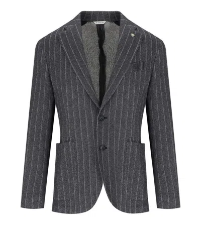 Manuel Ritz Blue Pinstripe Jacket In Gray