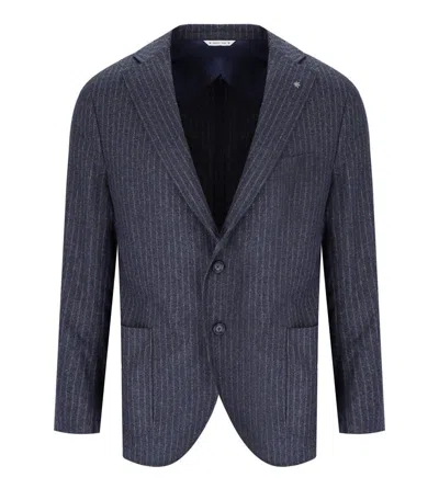 MANUEL RITZ MANUEL RITZ BLUE PINSTRIPE SINGLE-BREASTED JACKET