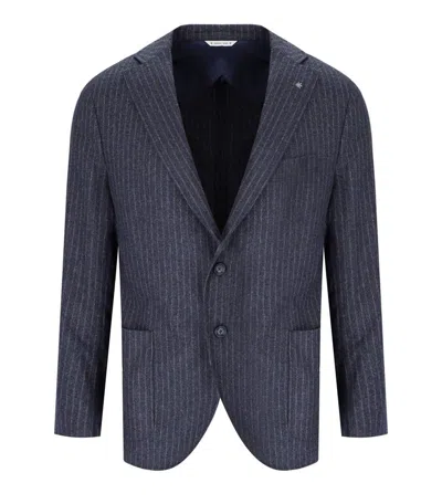 Manuel Ritz Blue Pinstripe Single-breasted Jacket In Grey