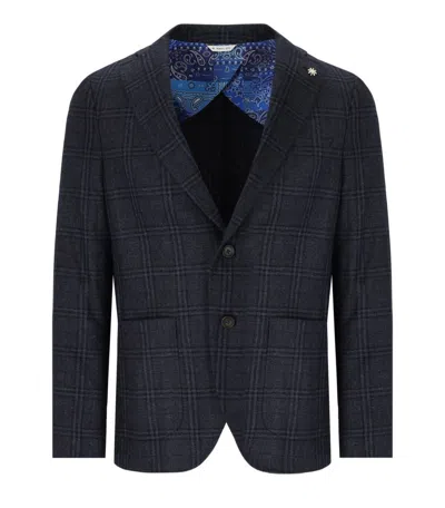 MANUEL RITZ MANUEL RITZ BLUE TARTAN SINGLE BREASTED JACKET