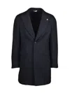 Manuel Ritz Blue/black Tailored Herringbone Polyester-blend Coat In Blue