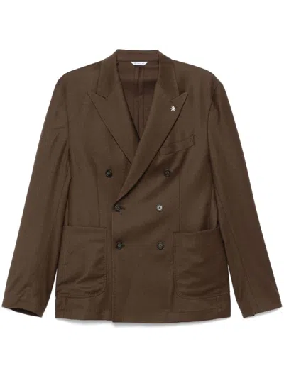 Manuel Ritz Brooch-detail Blazer In Brown
